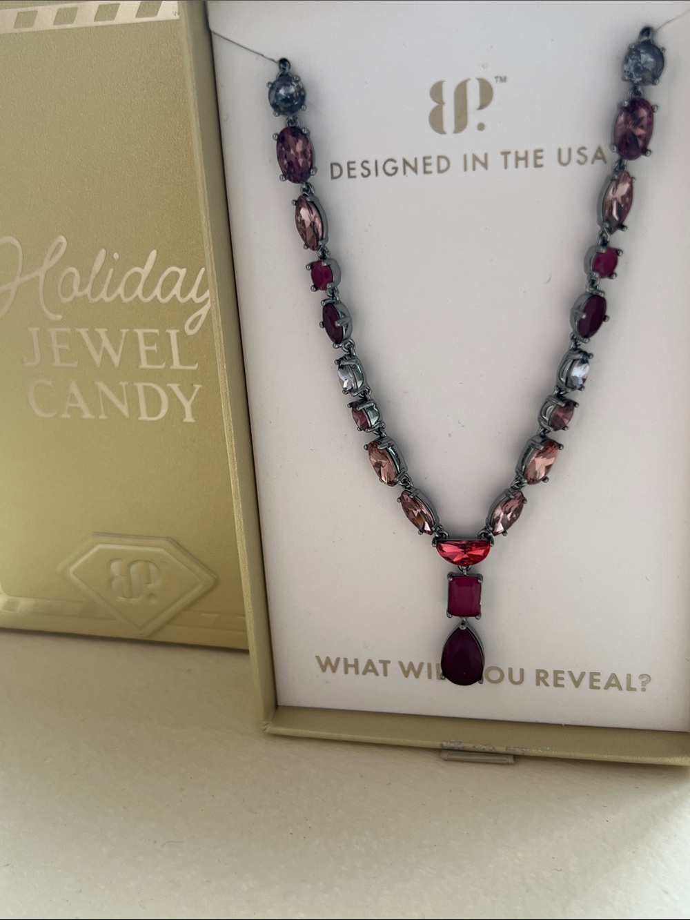 Bp sweet and stunning moonlit merlot pink  and Brown Mixed Crystal  Necklace